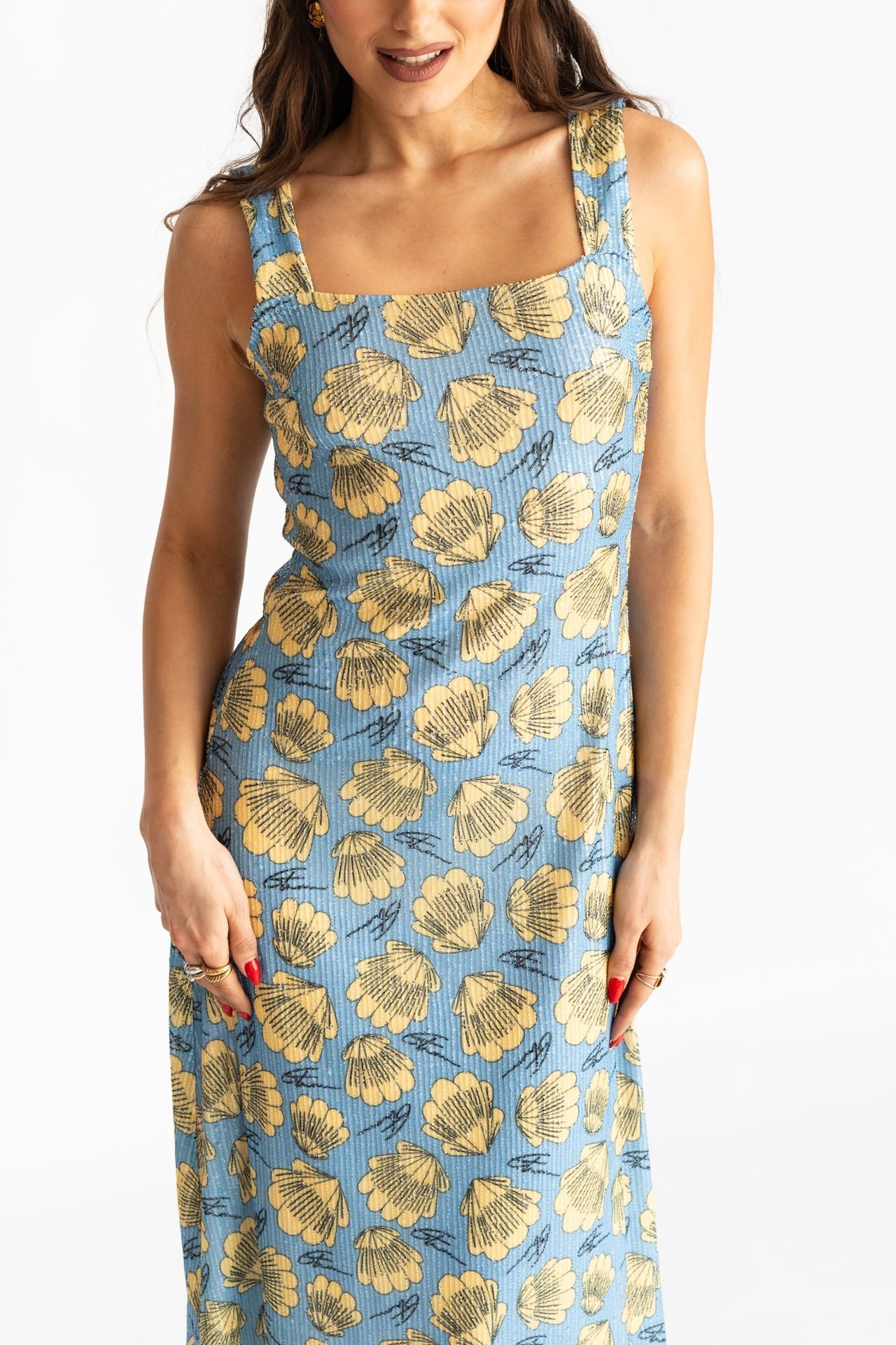 Yellow Scallop Glam  Backless Dress