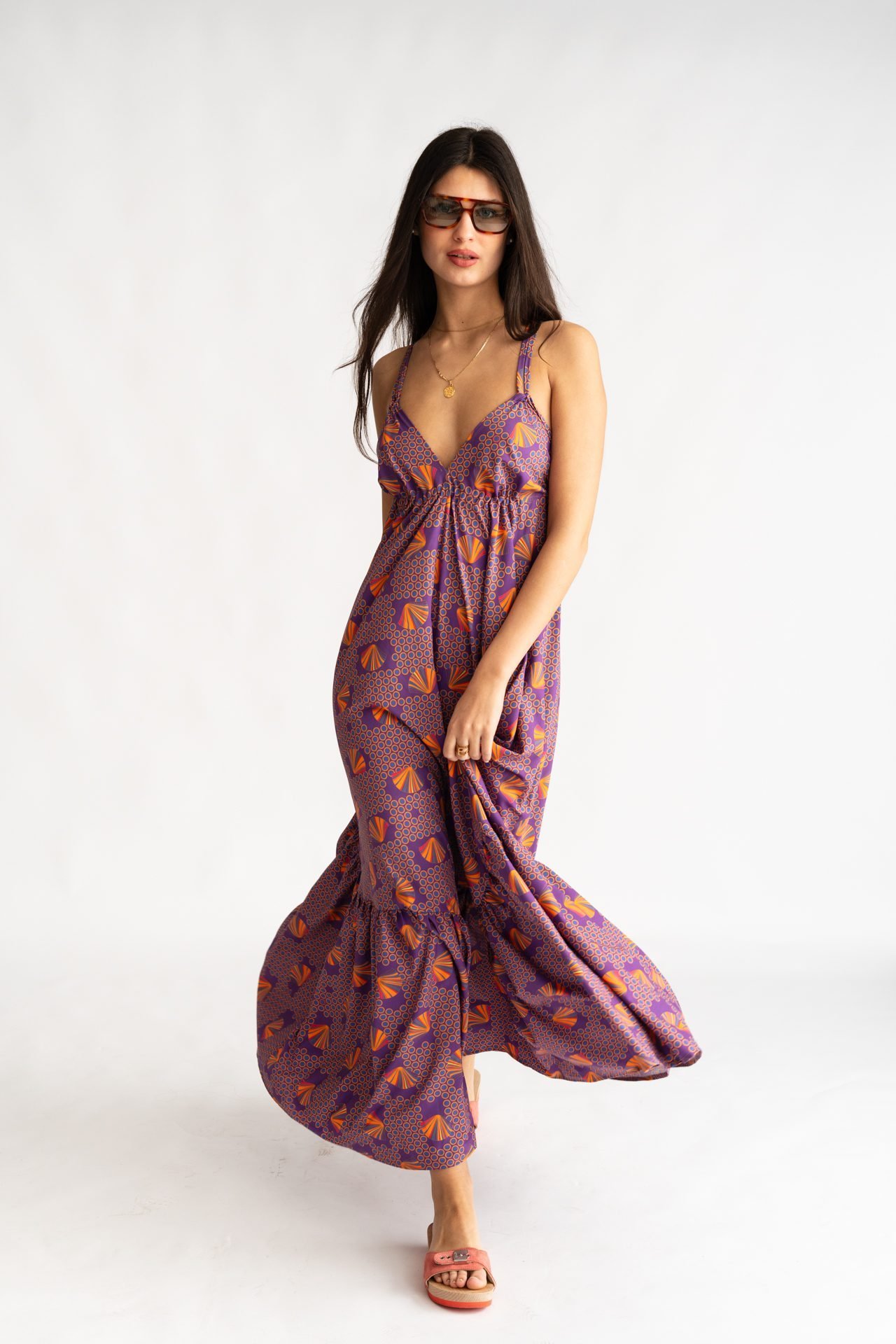 Colorful Fan Backless Dress