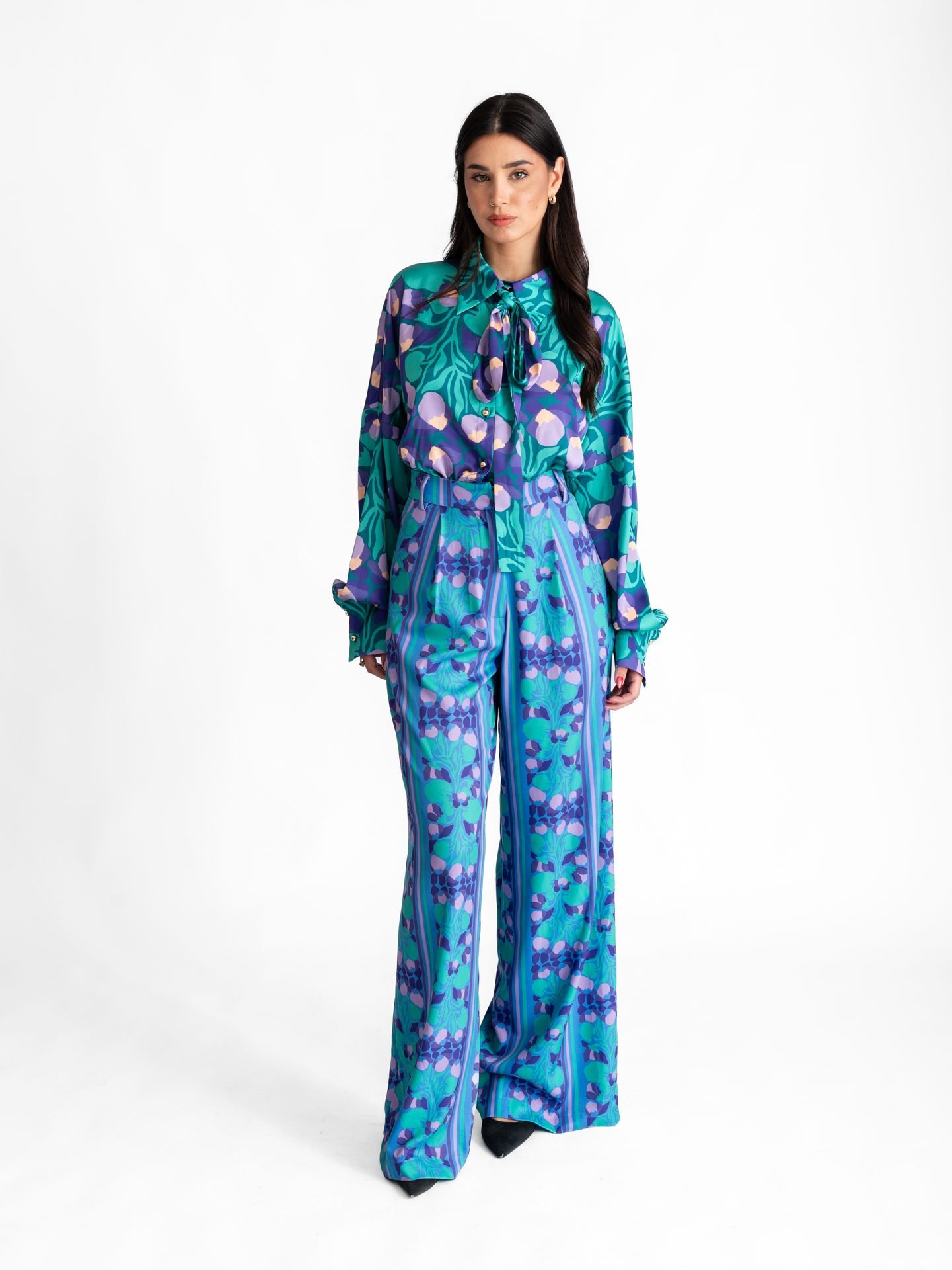 Violet Blue Pleated Wide Leg Trouser