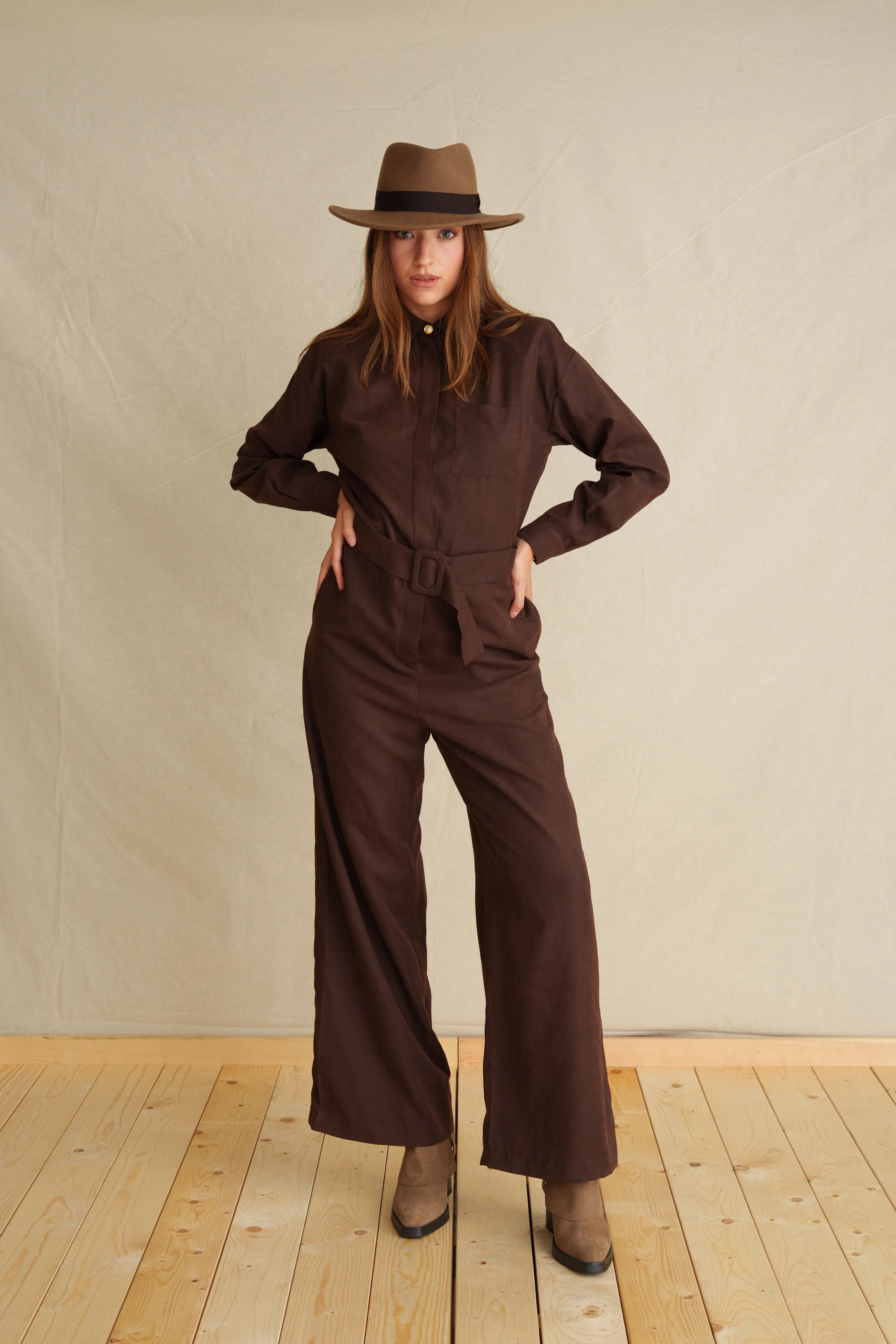 Coffee Suede Jumpsuit