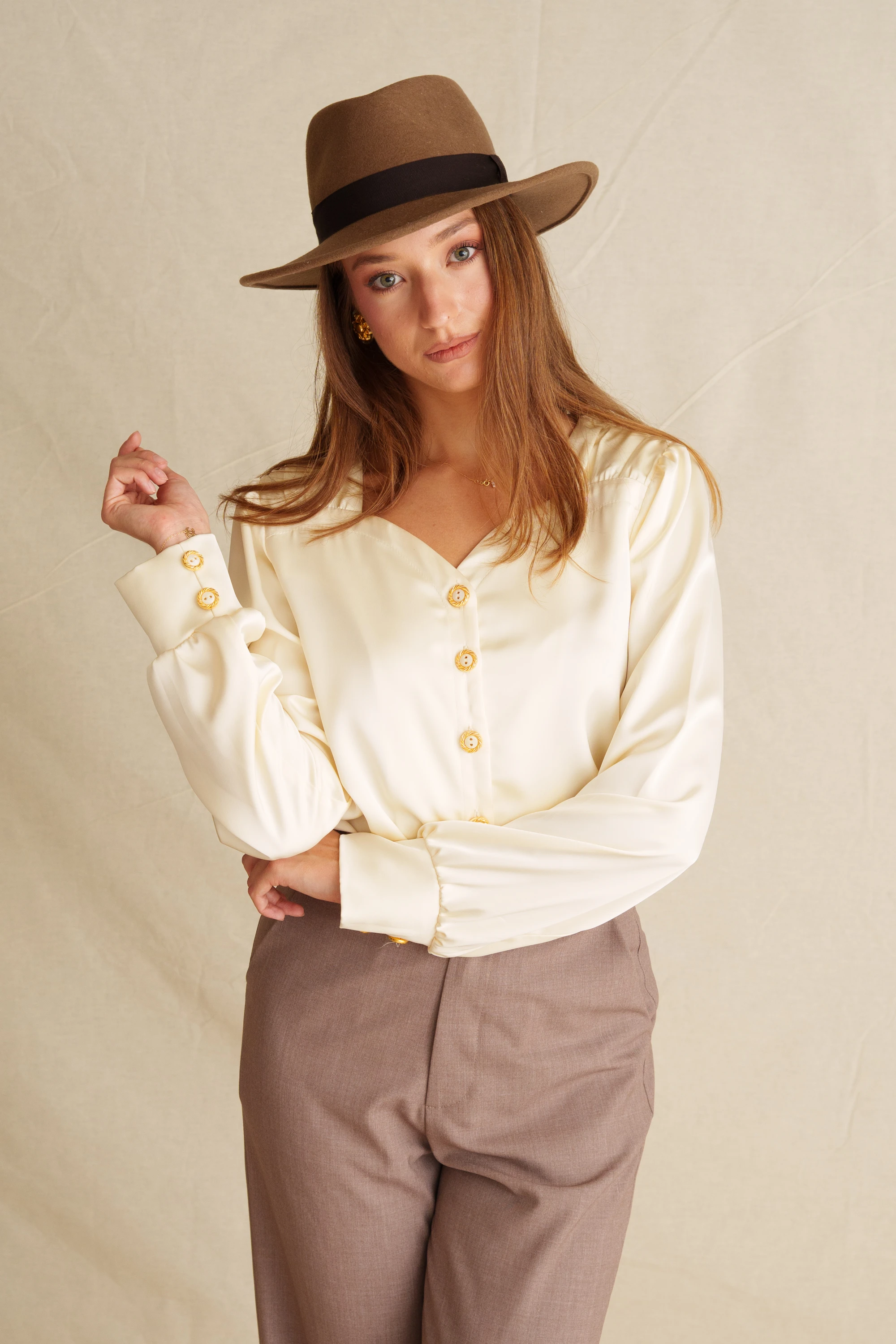 Ivory Satin Vintage Shirt