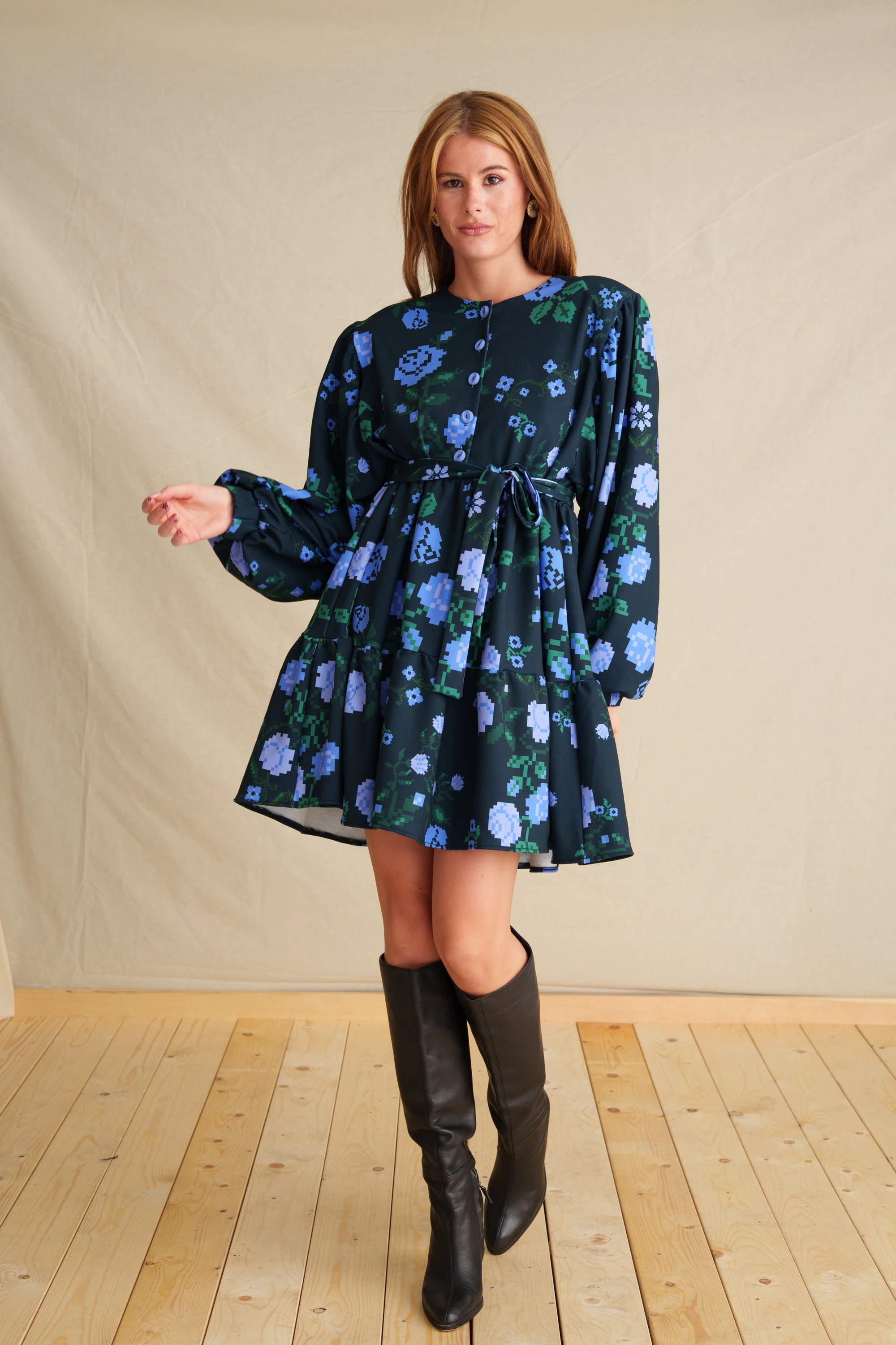 Pixel Rose Blue  Mini Dress