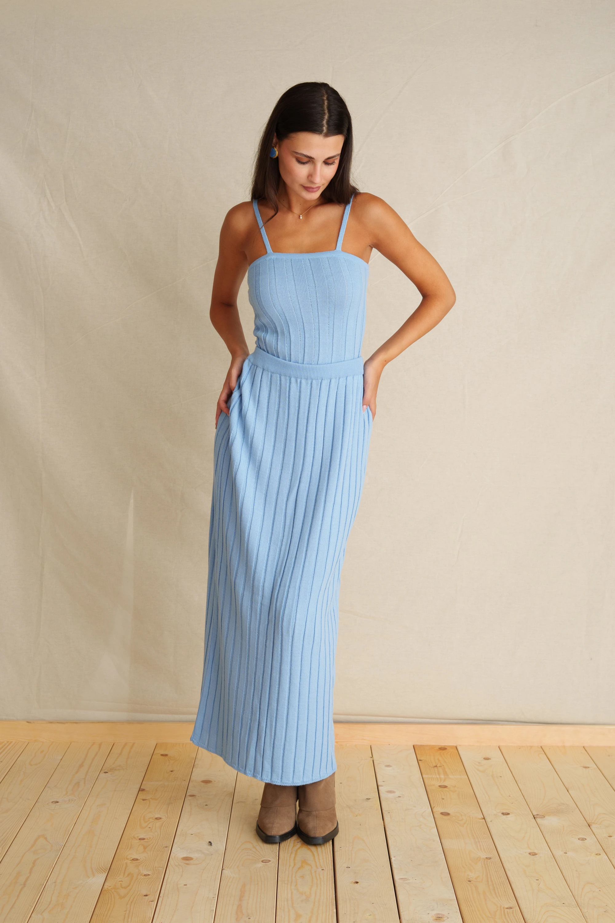Light Blue Knit Maxi Skirt