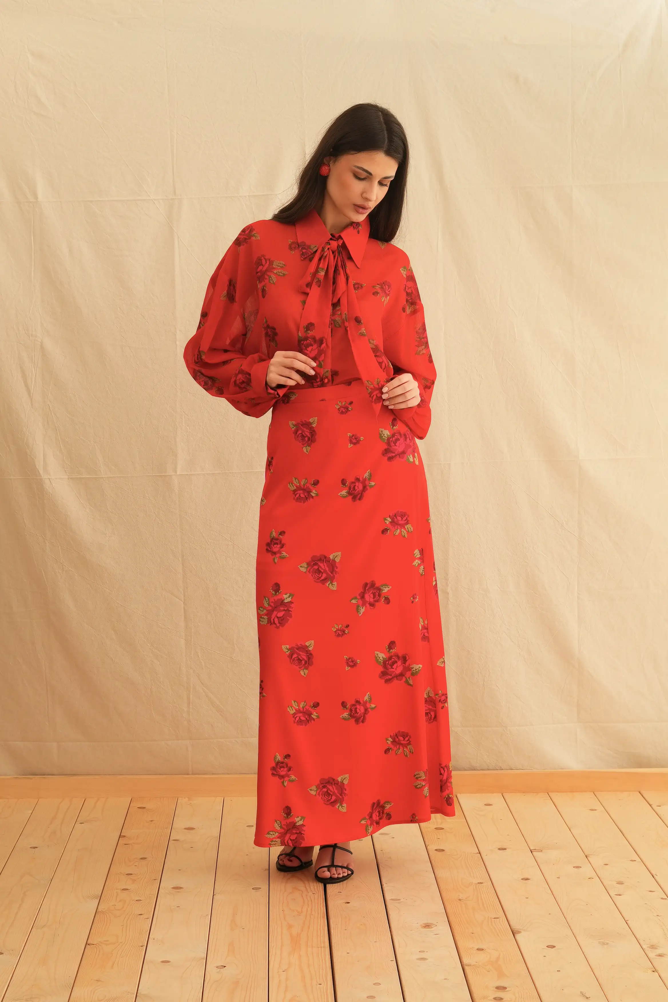 Red Rose Satin Skirt