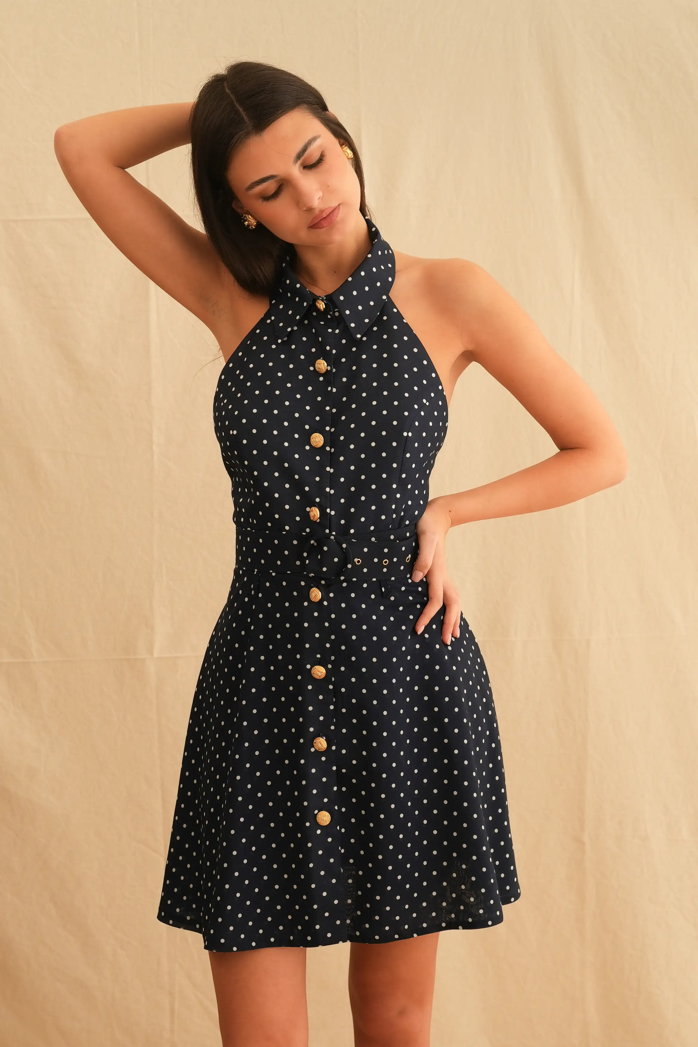 Polka Dots Backless Mini Dress
