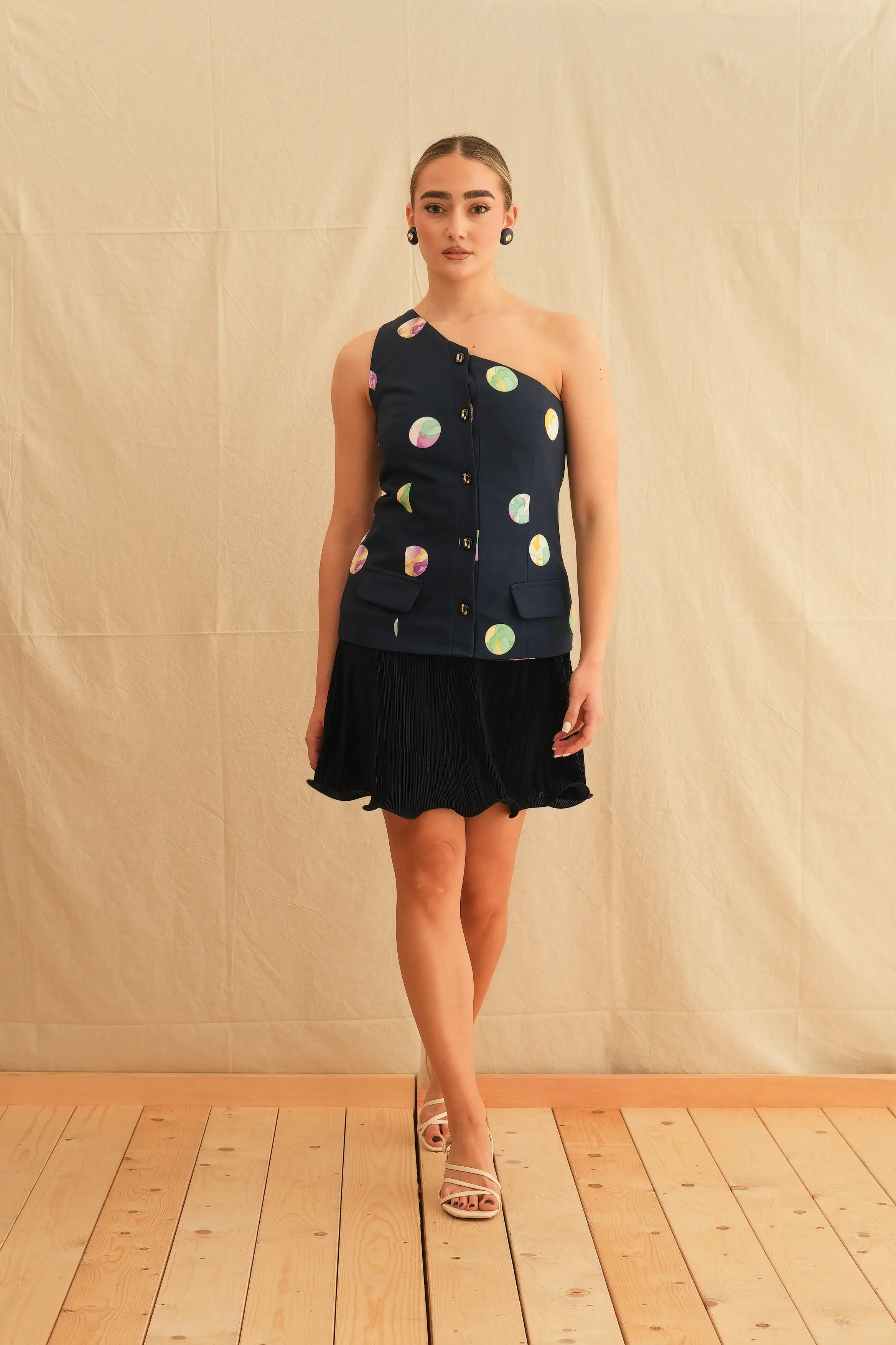 Earth Color One Shoulder Mini Dress