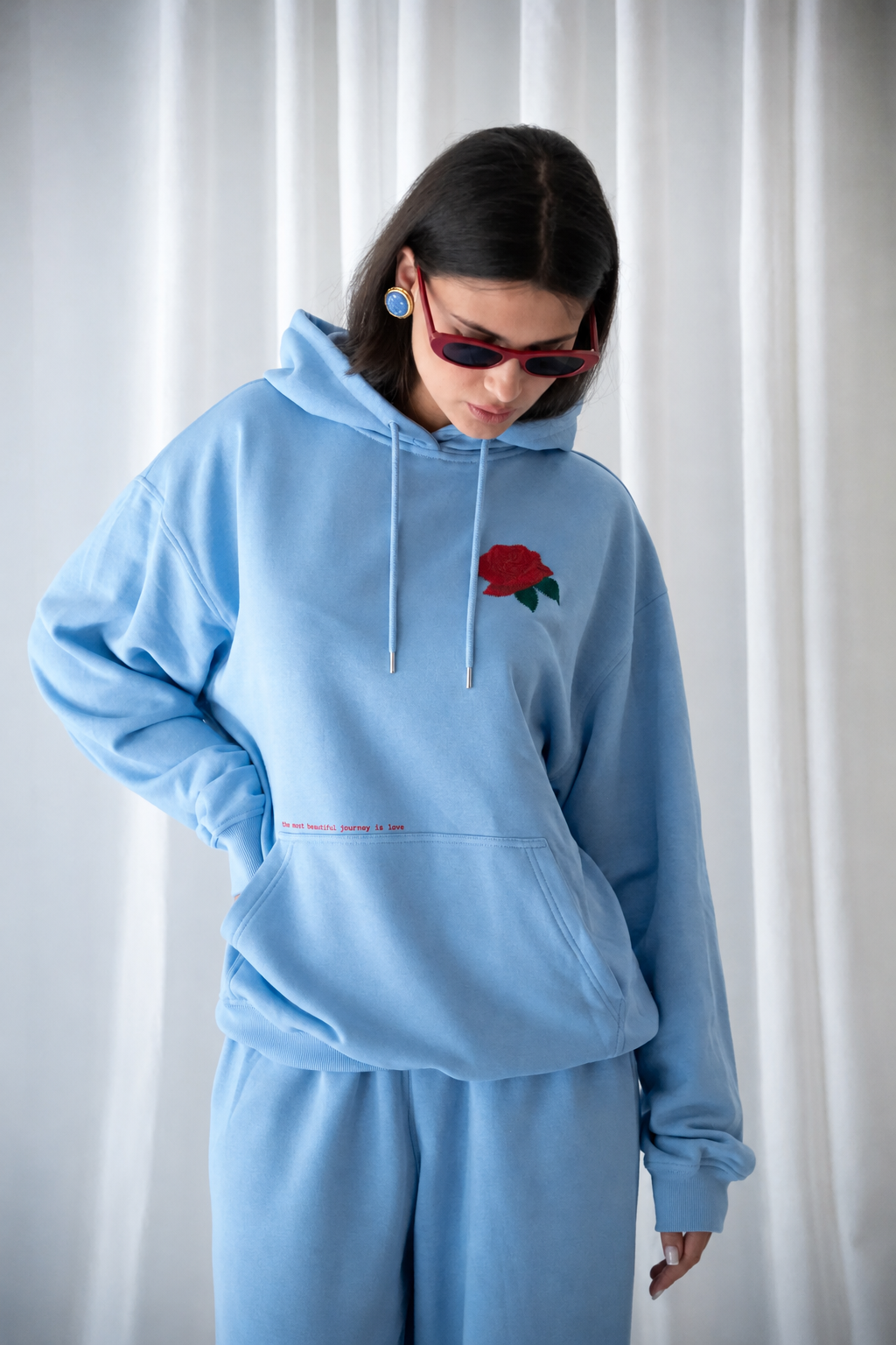 Red Rose Blue Oversized Hoodie