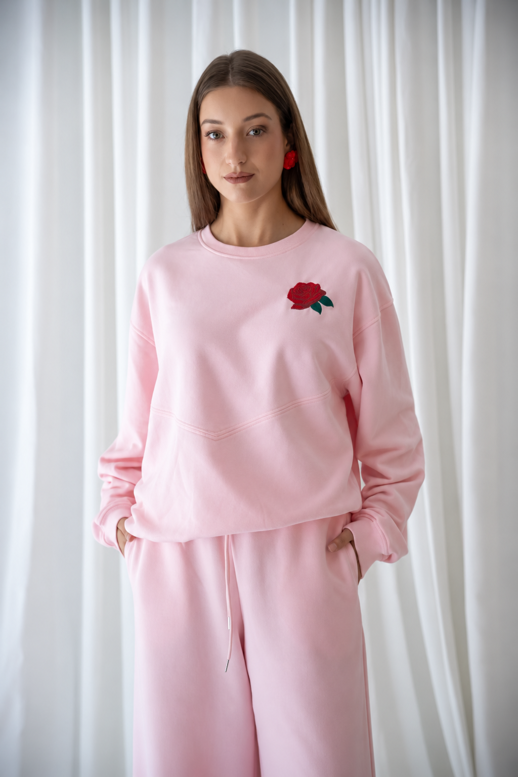 Red Rose Pink Oversized Sweatshirt