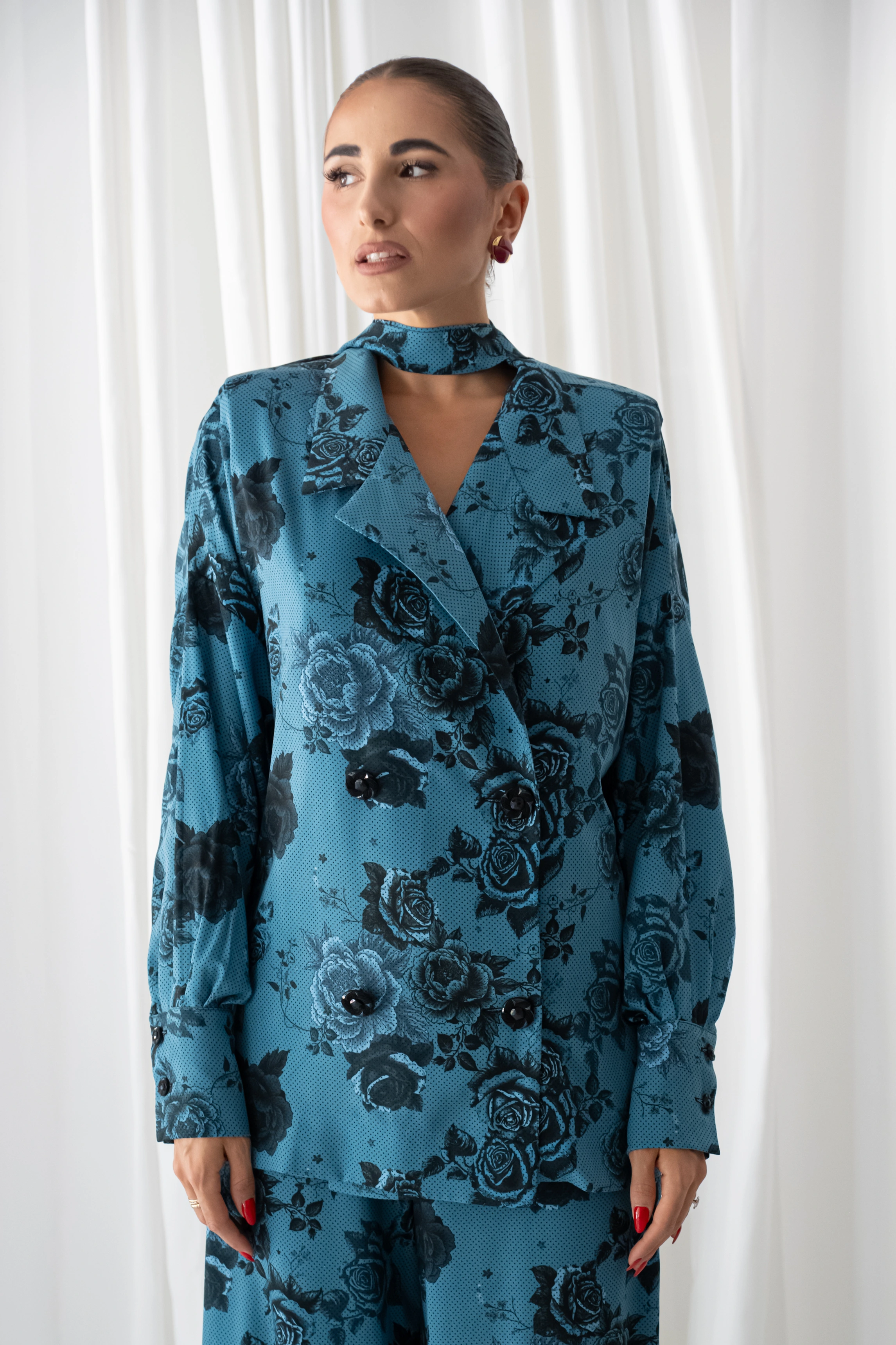 Dark Blue Rose Blazer Shirt