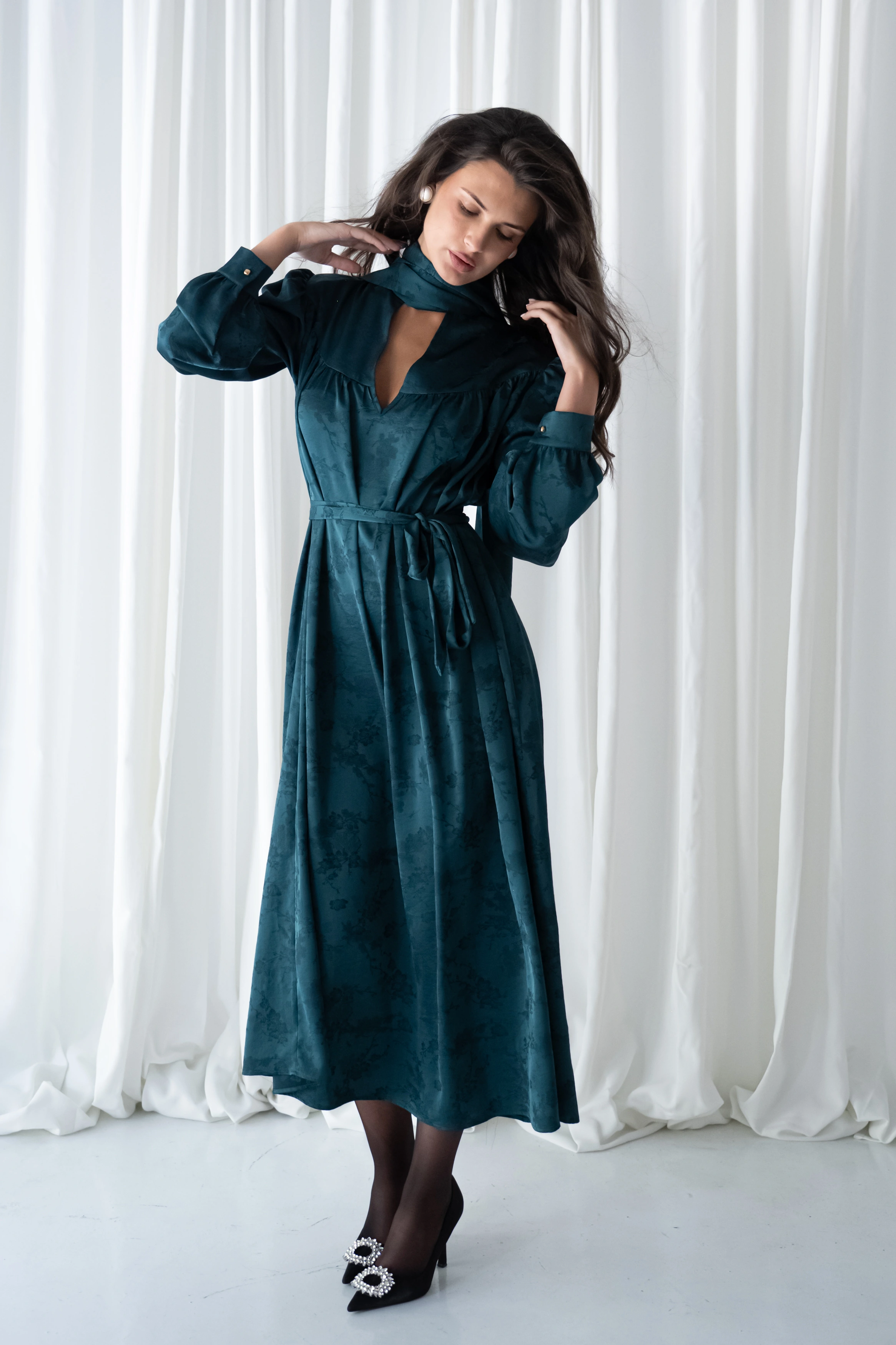 Evergreen Jacquard Polymorphic Maxi Dress