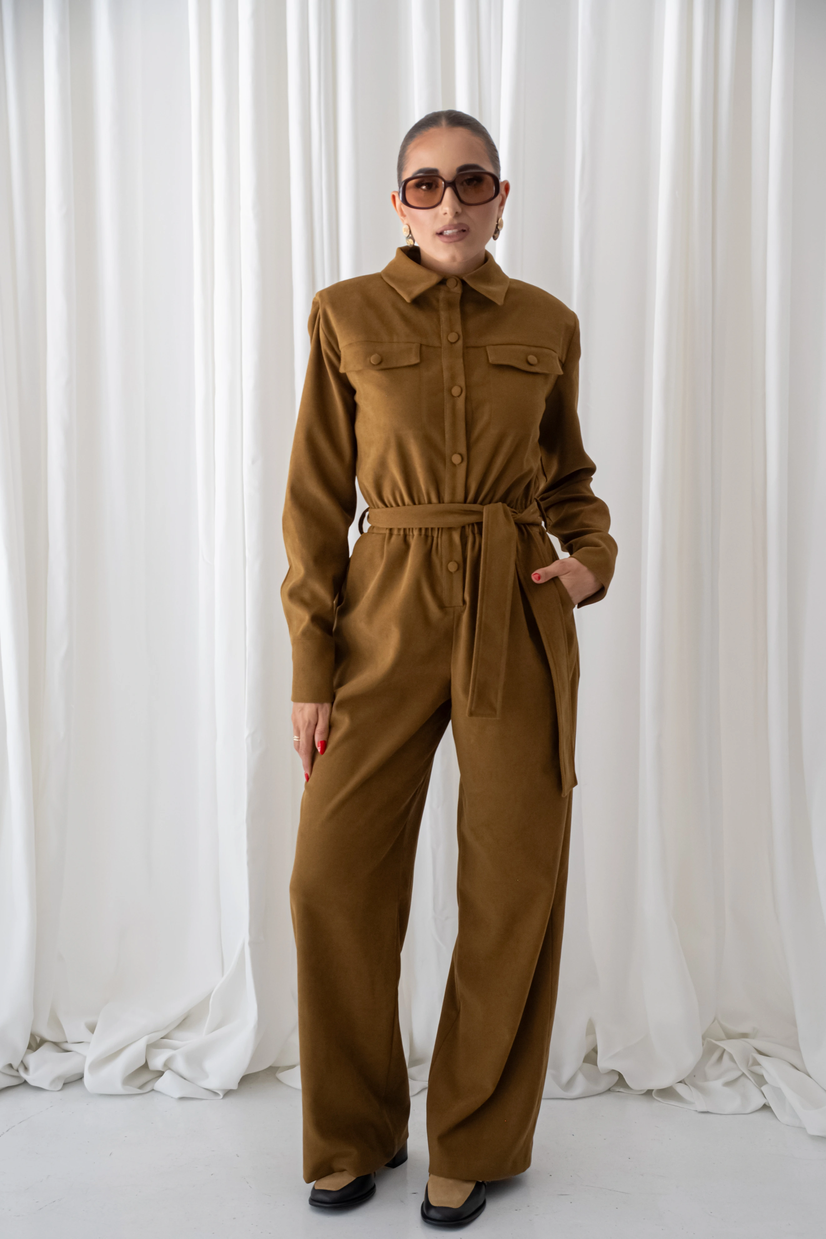 Olive Sued Jumpsuit