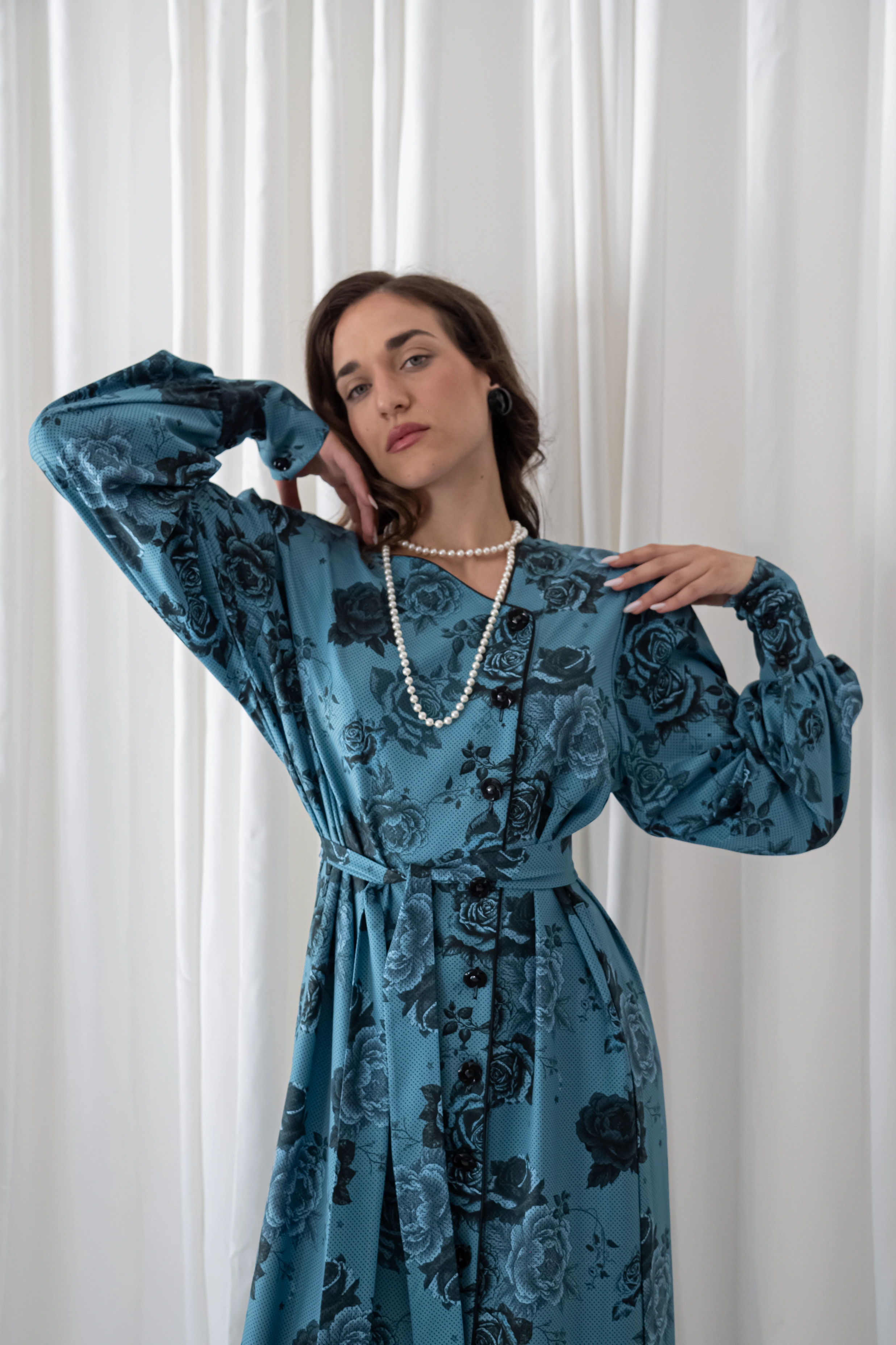 Dark Blue Rose Maxi Vintage Dress
