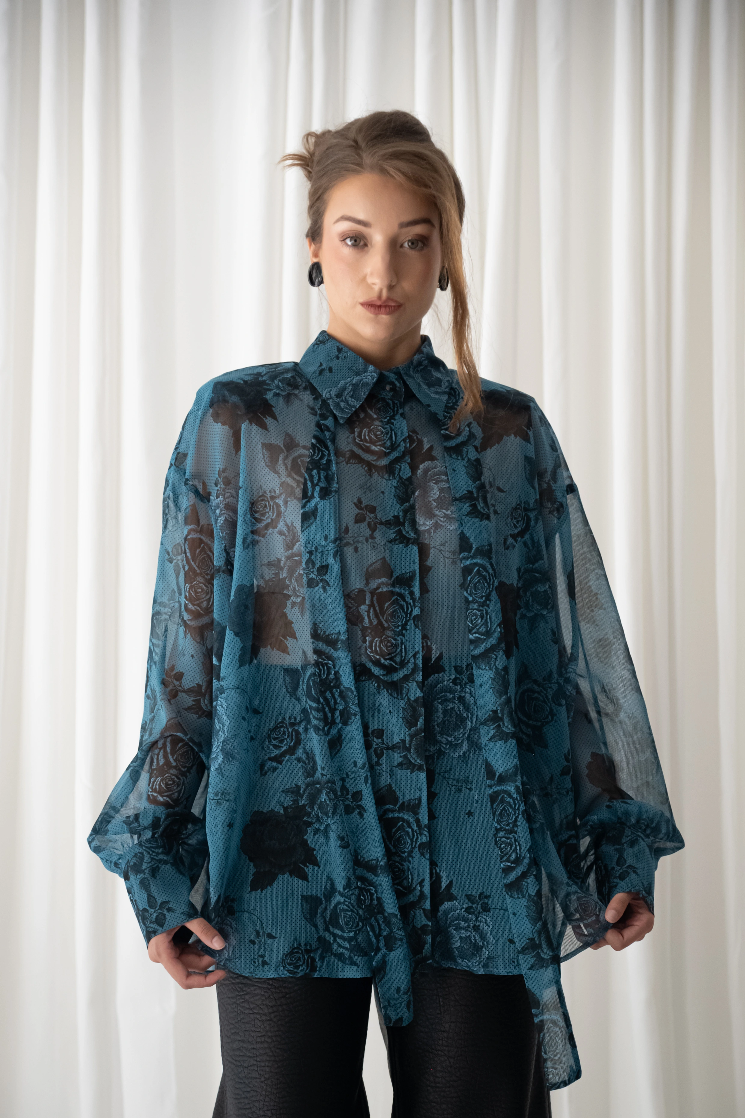 Dark Blue Rose Oversized Shirt