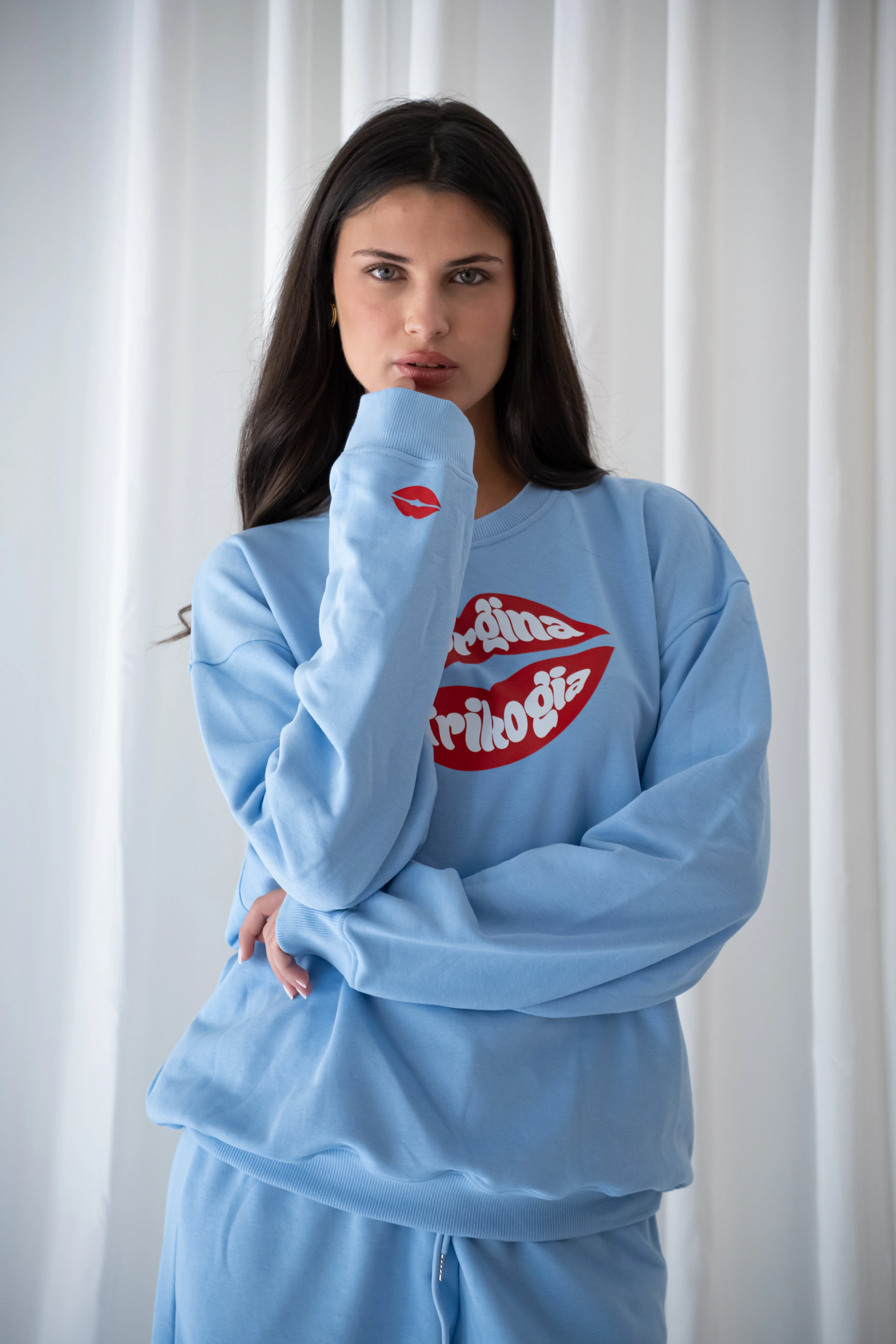 Sweet Lips Blue Oversized Sweatshirt